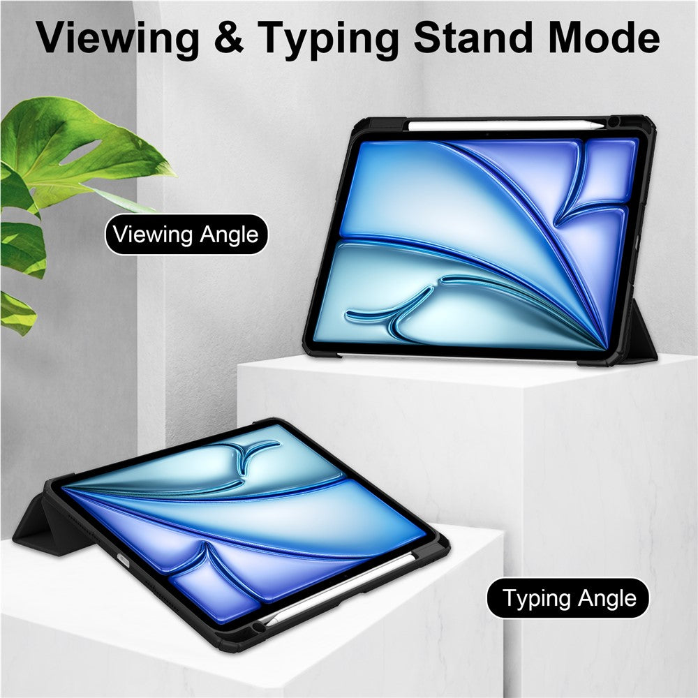 iPad Air 13 (2025) / (2024) Case PU Leather Clear Acrylic Tablet Cover Support Auto Sleep / Wake