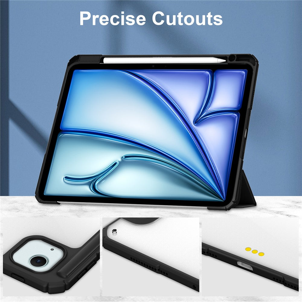 iPad Air 13 (2025) / (2024) Case PU Leather Clear Acrylic Tablet Cover Support Auto Sleep / Wake