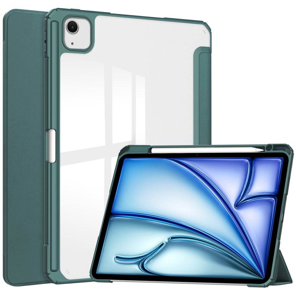 iPad Air 13 (2025) / (2024) Case PU Leather Clear Acrylic Tablet Cover Support Auto Sleep / Wake