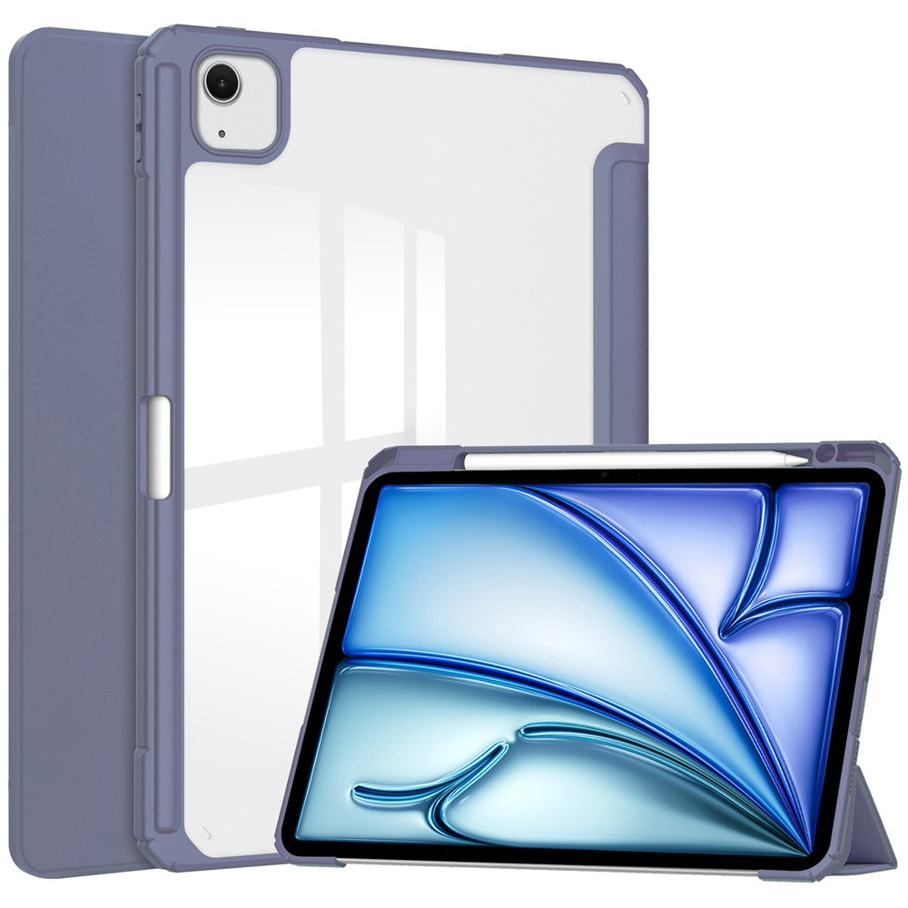 iPad Air 13 (2025) / (2024) Case PU Leather Clear Acrylic Tablet Cover Support Auto Sleep / Wake