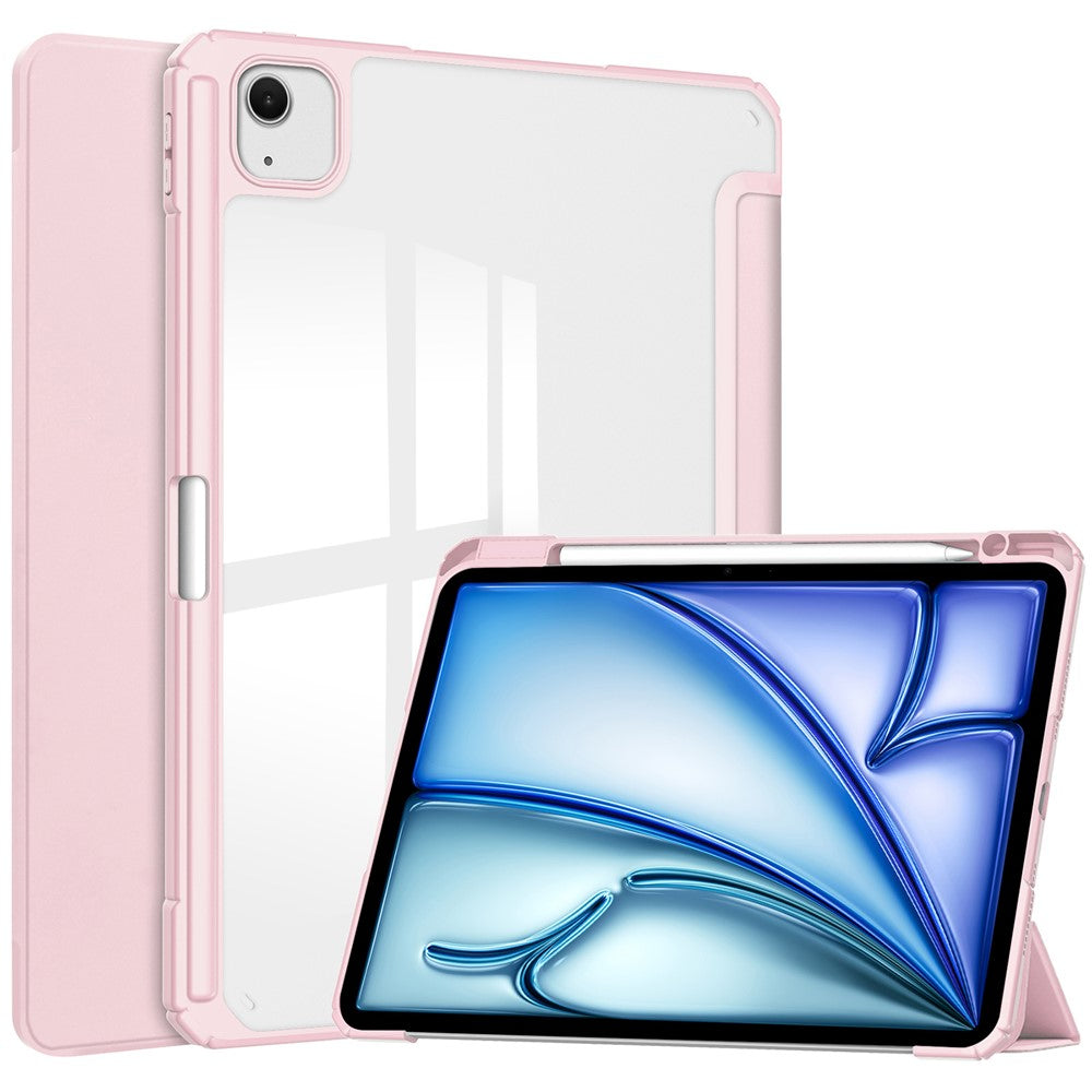 iPad Air 13 (2025) / (2024) Case PU Leather Clear Acrylic Tablet Cover Support Auto Sleep / Wake