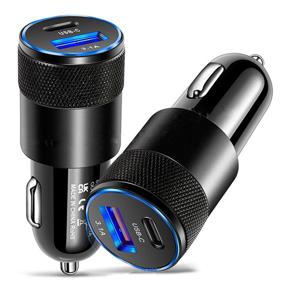 15W 3.1A USB+PD Type-C Port Mini Car Charger Aluminum Alloy Phone Fast Charging Adapter
