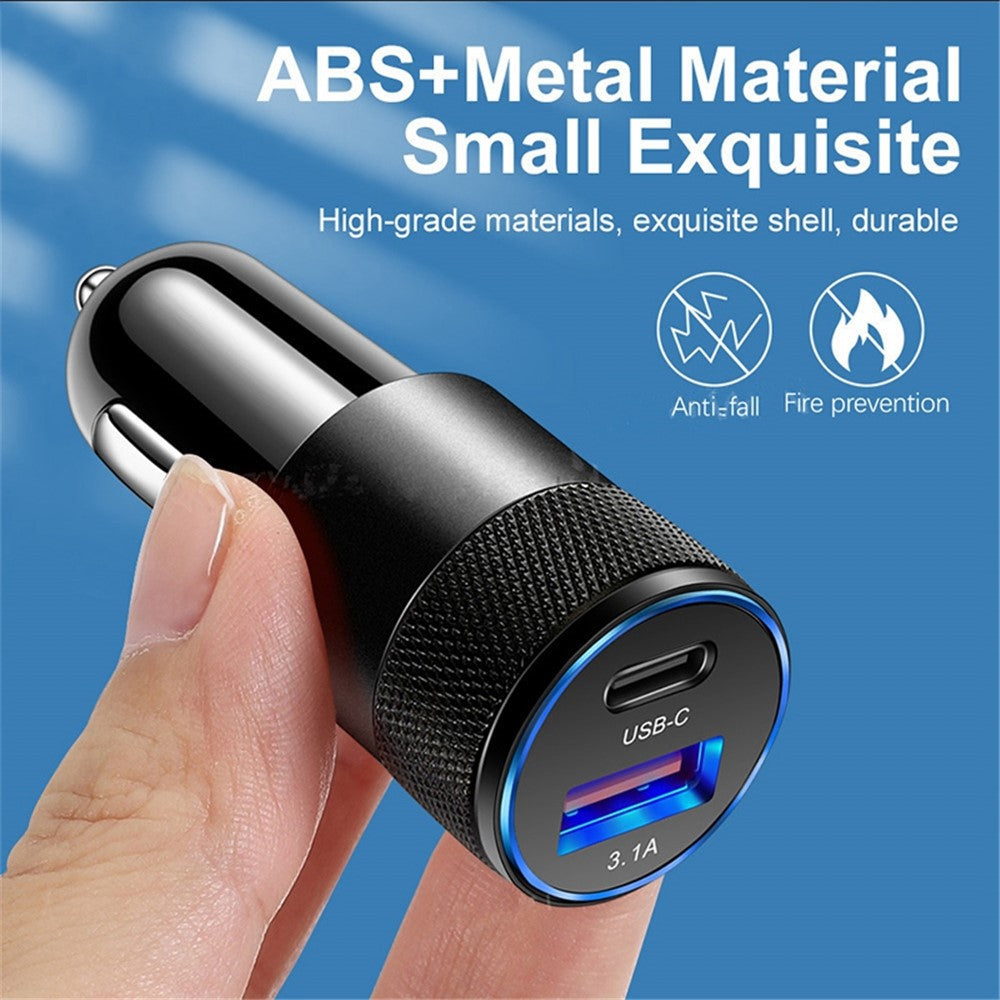 15W 3.1A USB+PD Type-C Port Mini Car Charger Aluminum Alloy Phone Fast Charging Adapter