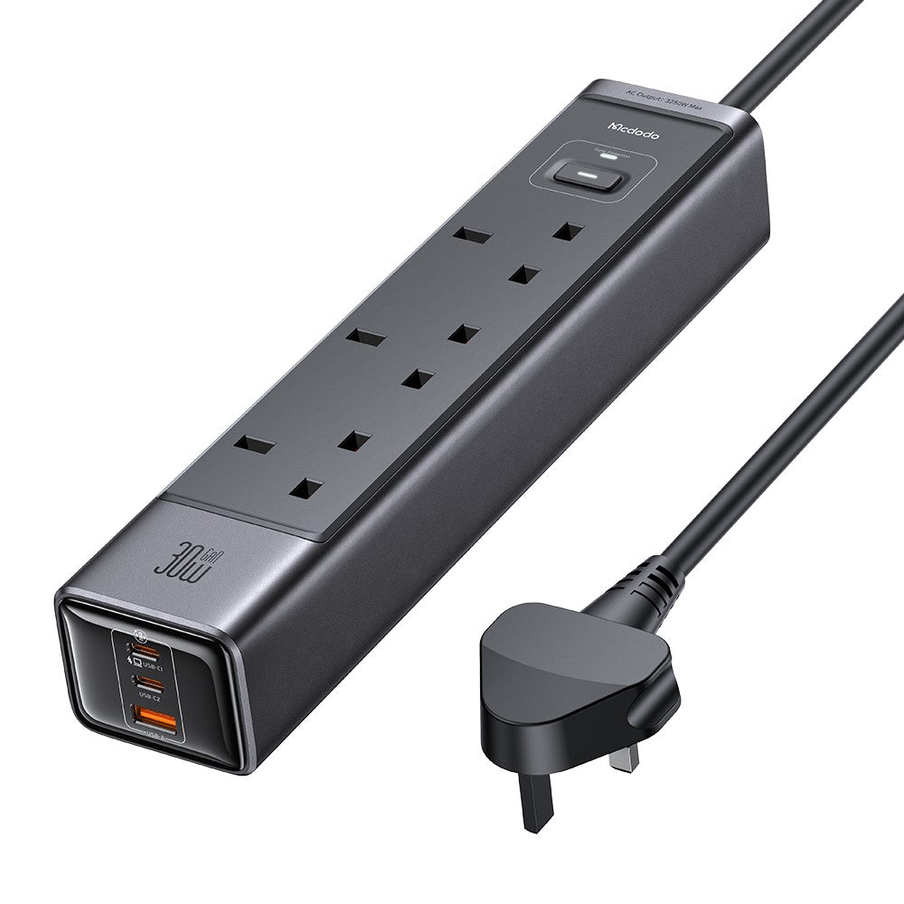 MCDODO CH-0600 UK Plug 6-in-1 30W GaN Surge Protection Power Strip (3 AC+2 USB-C+USB-A)
