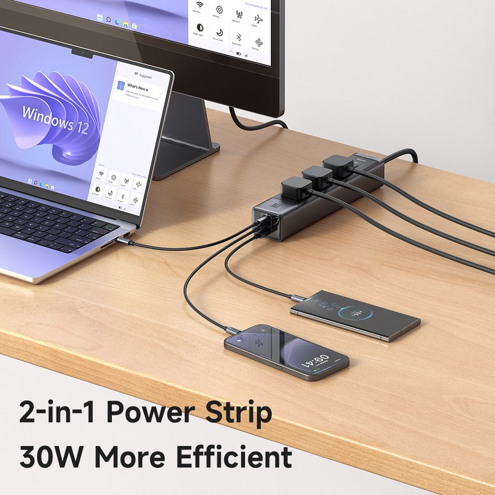 MCDODO CH-0600 UK Plug 6-in-1 30W GaN Surge Protection Power Strip (3 AC+2 USB-C+USB-A)