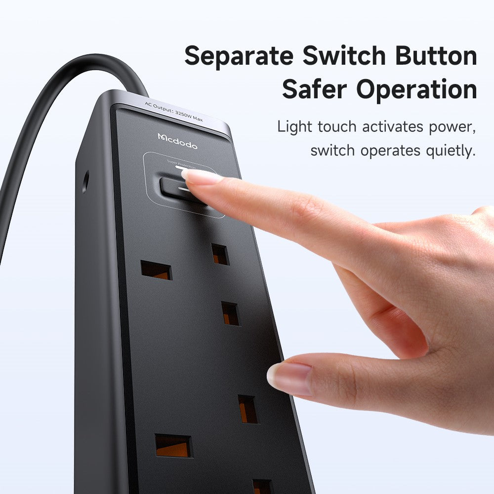 MCDODO CH-0600 UK Plug 6-in-1 30W GaN Surge Protection Power Strip (3 AC+2 USB-C+USB-A)