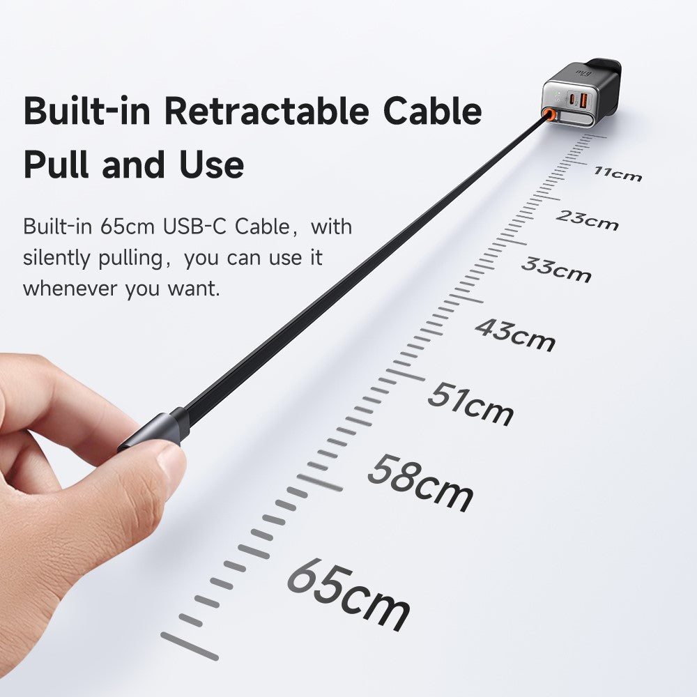 MCDODO CH-409 FreeGo 67W GaN Charger USB-C USB-A Power Adapter with Built-in Retractable Cable, UK Plug
