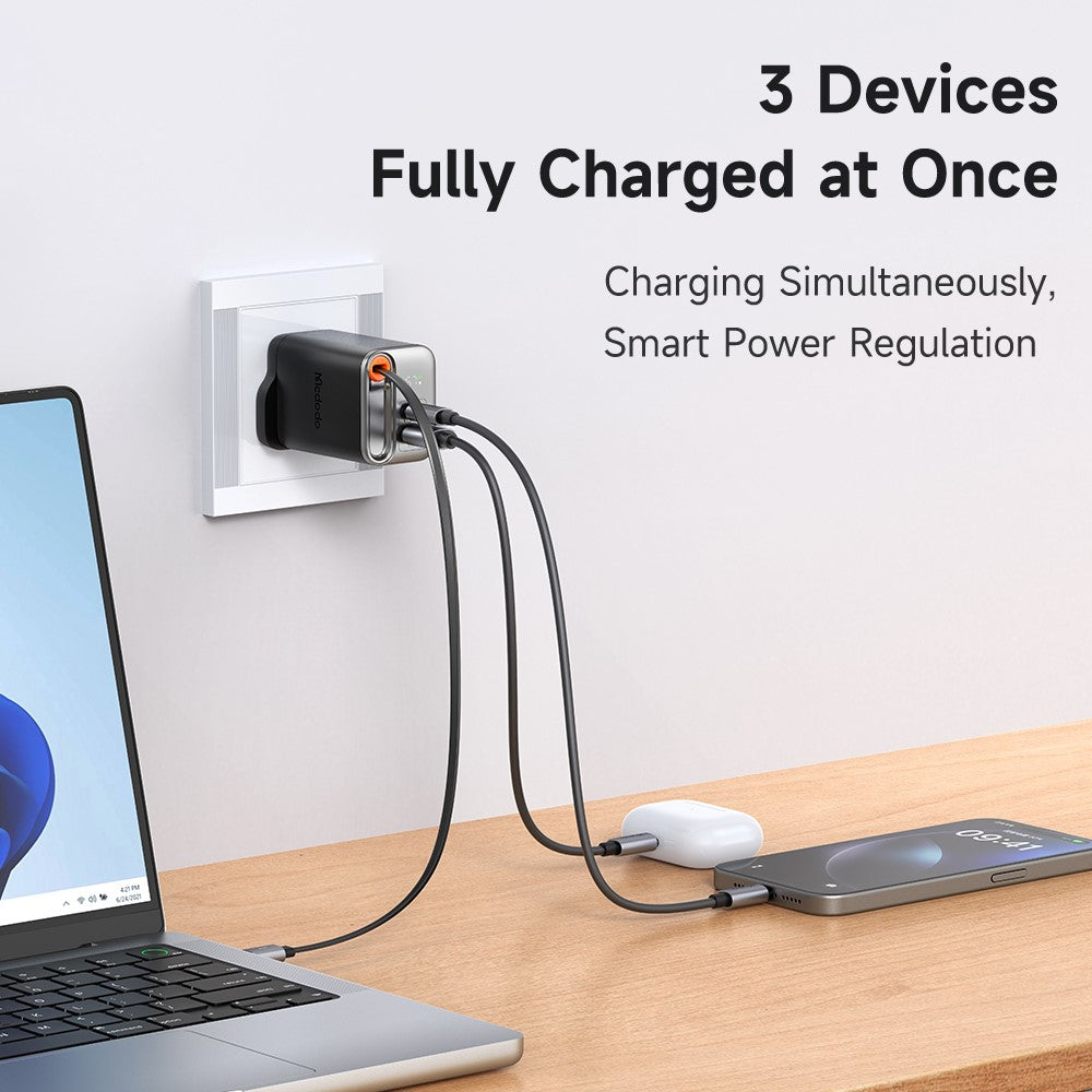 MCDODO CH-409 FreeGo 67W GaN Charger USB-C USB-A Power Adapter with Built-in Retractable Cable, UK Plug