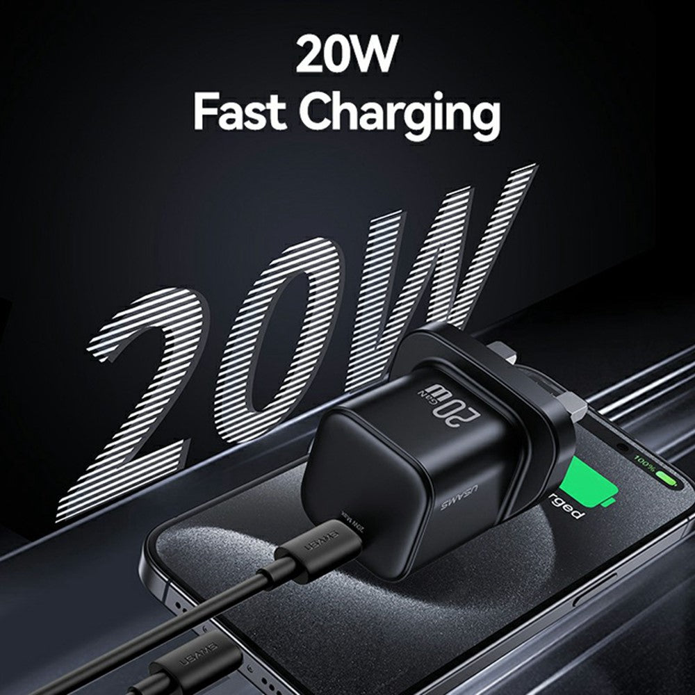 USAMS CC274 20W GaN Mini Fast Charger Type-C Port Output Adapter, UK Plug
