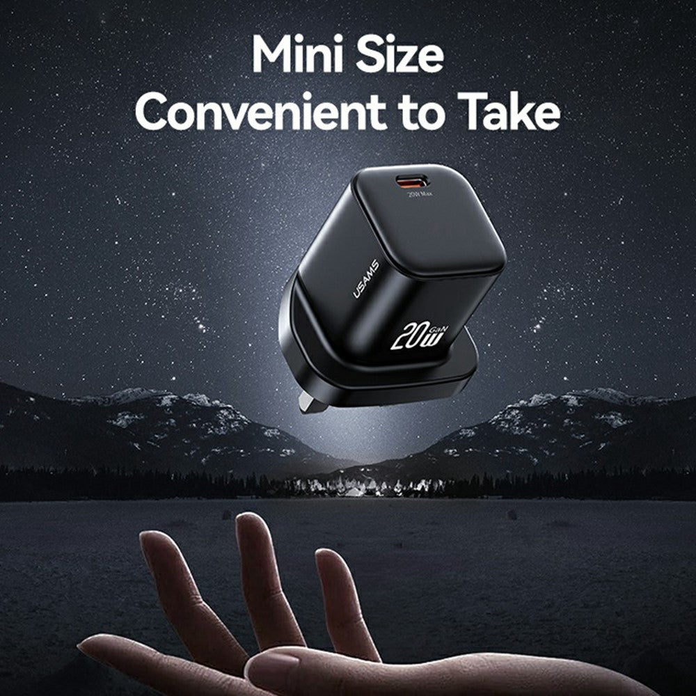 USAMS CC274 20W GaN Mini Fast Charger Type-C Port Output Adapter, UK Plug