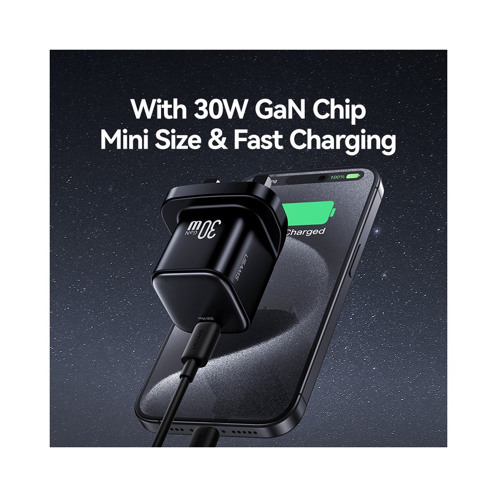USAMS CC276 30W GaN Mini Fast Charger Type-C Port Power Adapter, UK Plug