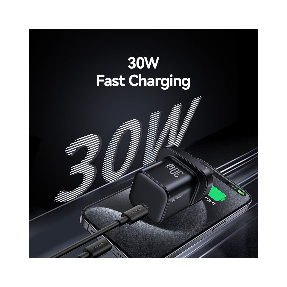 USAMS CC276 30W GaN Mini Fast Charger Type-C Port Power Adapter, UK Plug