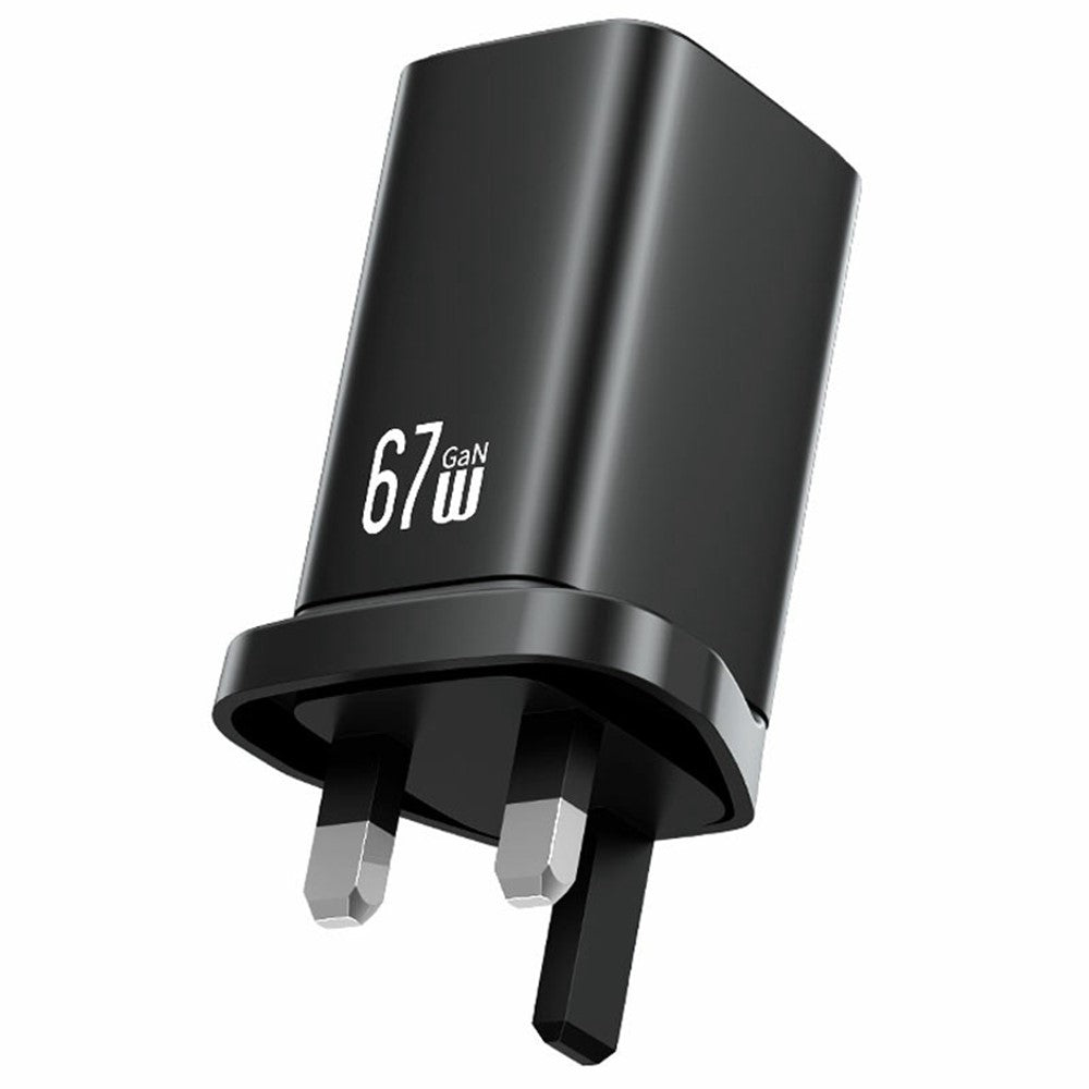 USAMS CC279 67W GaN 3-Port Fast Charger USB + 2 Type-C Phone Tablet Laptop Power Adapter, UK Plug