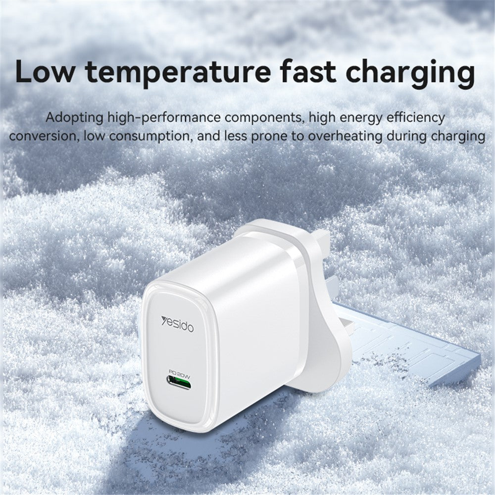 YESIDO UK Plug PD 20W Single Type-C Powerport Block Charger Compact Wall Charger