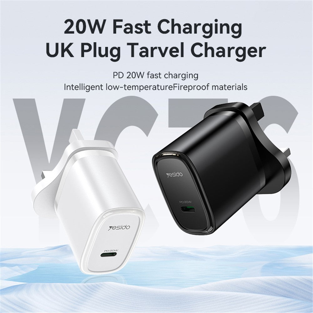 YESIDO UK Plug PD 20W Single Type-C Powerport Block Charger Compact Wall Charger