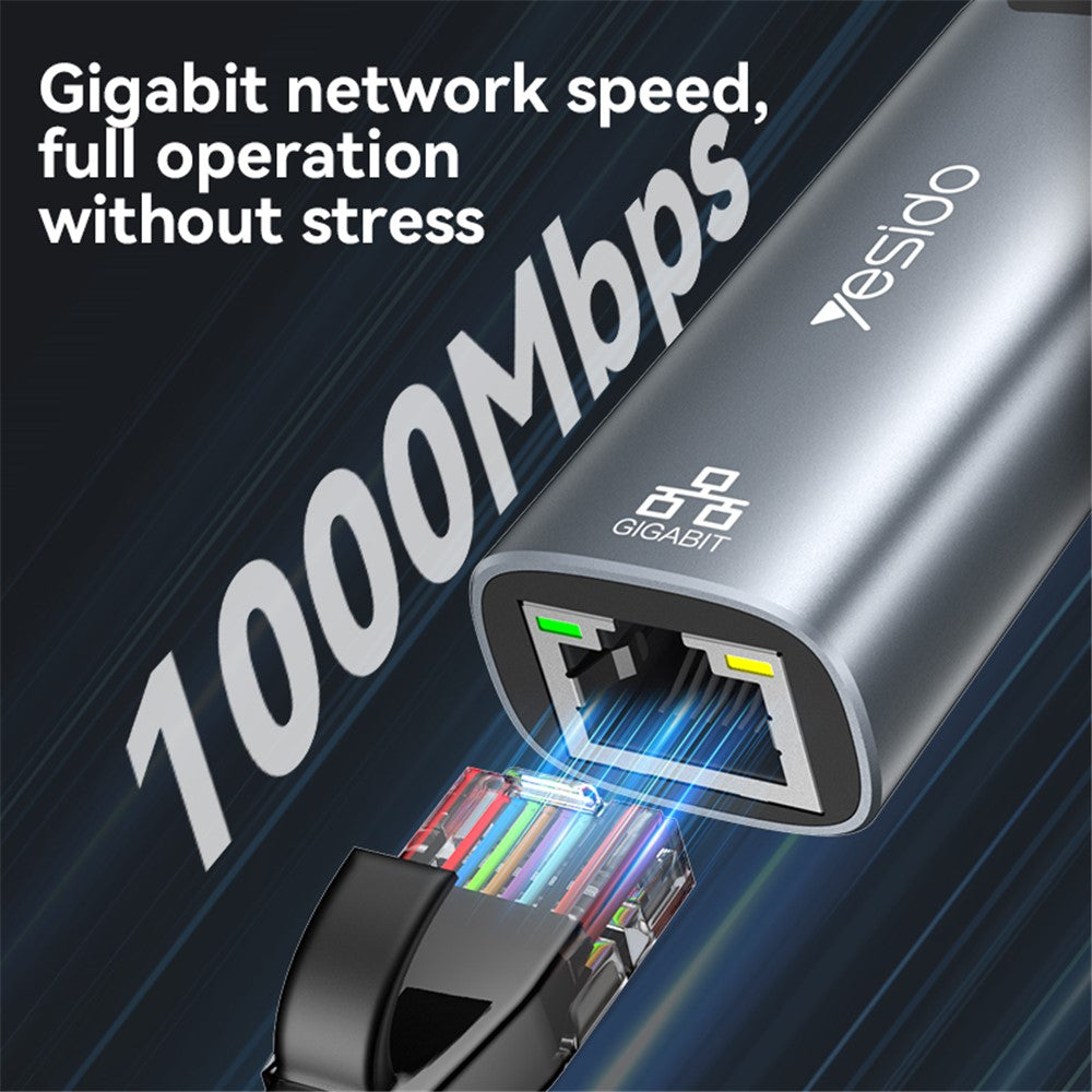 YESIDO HB26 USB+Type-C 2-in-1 Gigabit Ethernet Converter for PC / Mobile Phone / Tablet