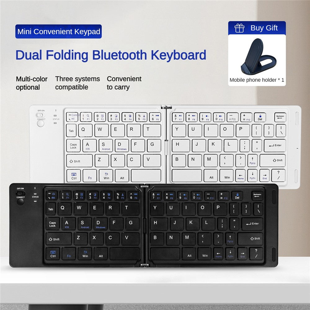 F10 Two-fold Keyboard for Android  /  Windows  /  iOS Portable Bluetooth-compatible Keyboard, with Phone Bracket