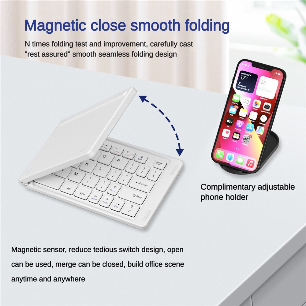 F10 Two-fold Keyboard for Android  /  Windows  /  iOS Portable Bluetooth-compatible Keyboard, with Phone Bracket