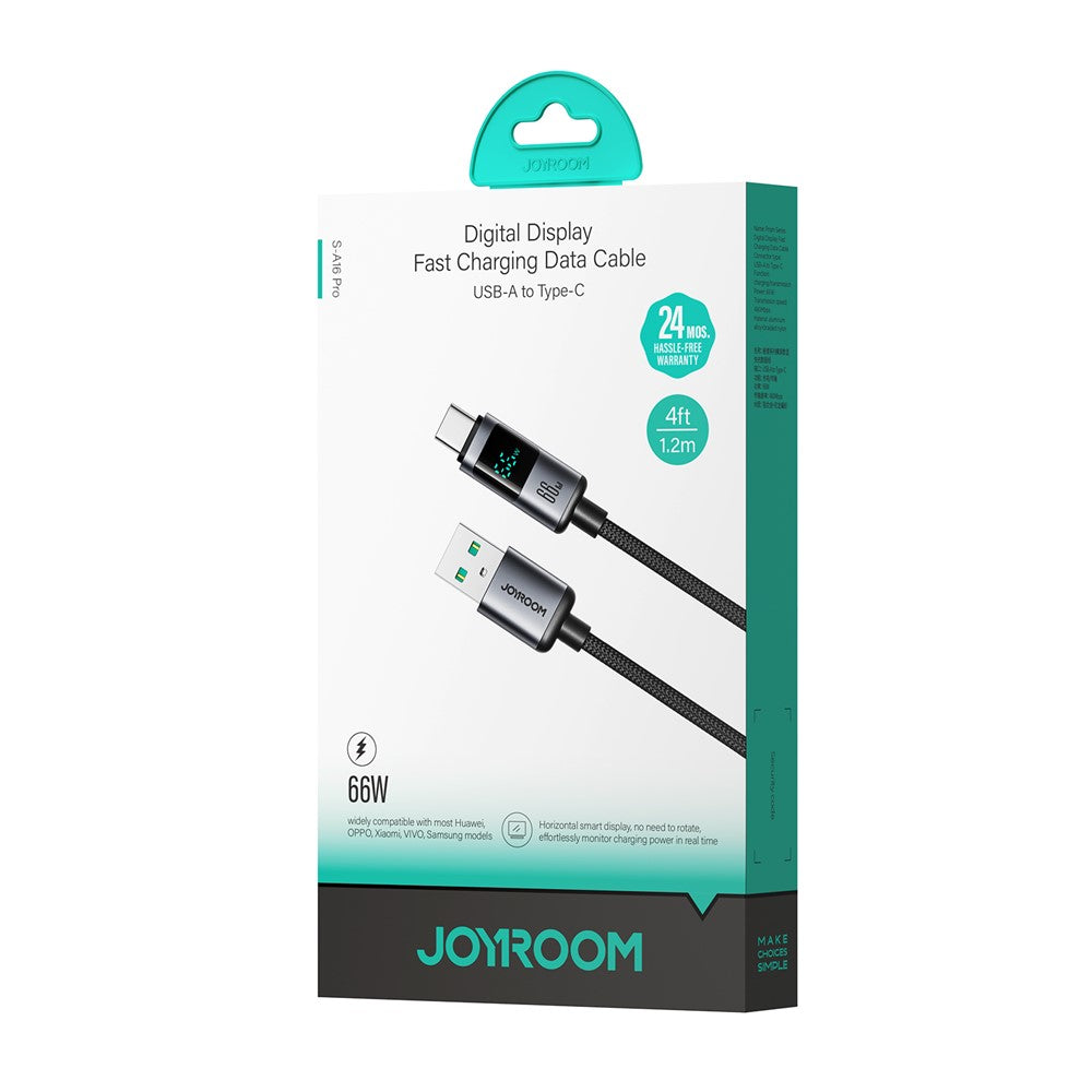 JOYROOM S-A16 Pro 1.2m USB-A to Type-C Data Cable 66W Fast Charging Cable with Digital Display