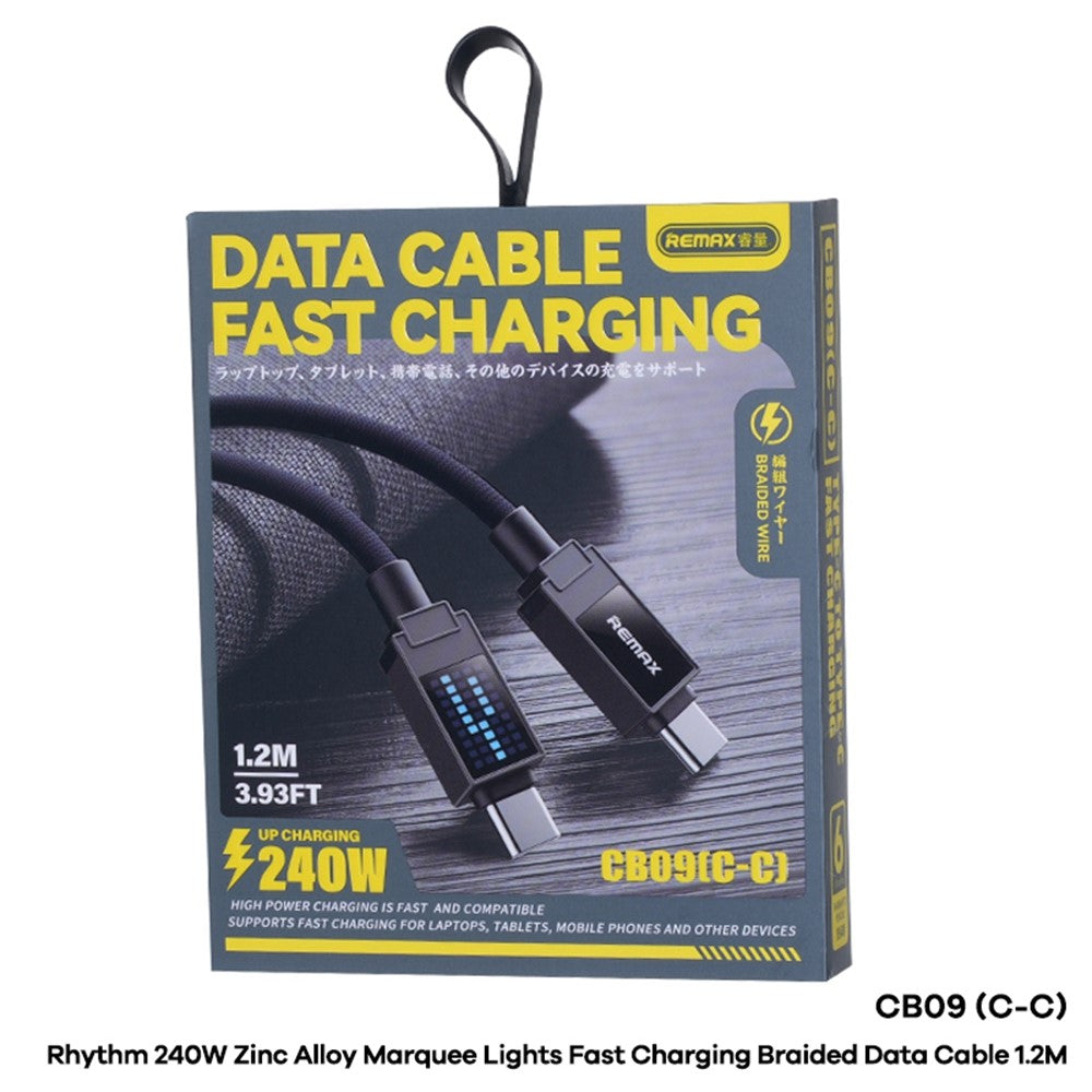 REMAX CB09(C-C) Rhythm 1.2m 240W Zinc Alloy Braided Data Cable Fast Charging Cable with Marquee LED Light