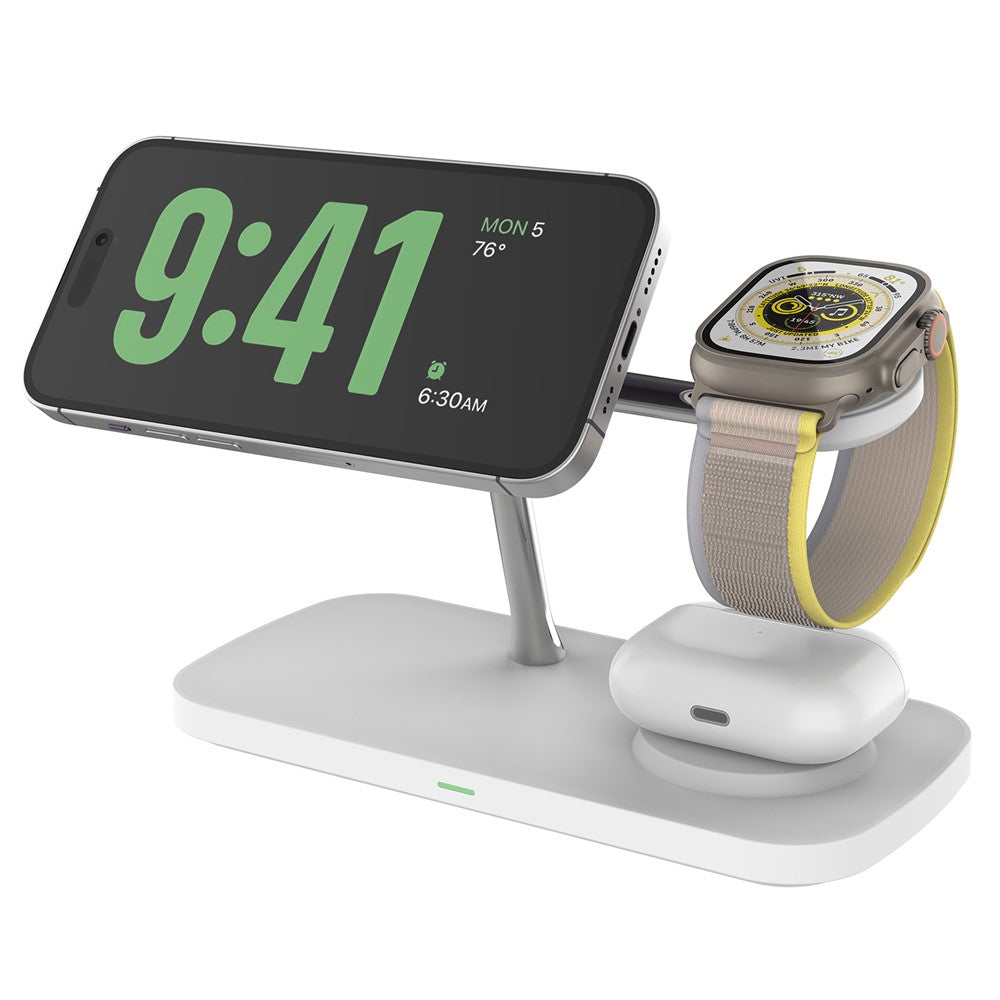 T255 Qi2 15W Magnetic Wireless Charger Watch Earphone Cellphone 3 in 1 Desktop Charging Stand