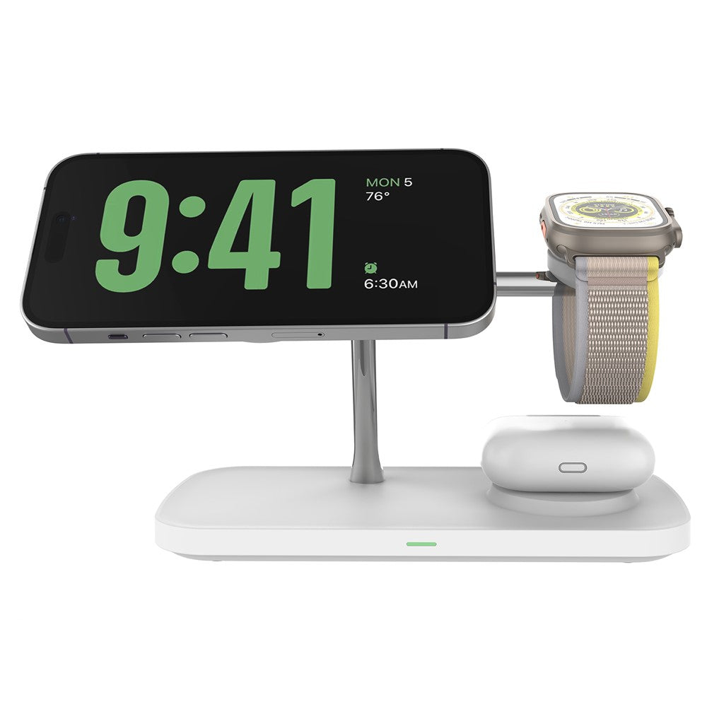 T255 Qi2 15W Magnetic Wireless Charger Watch Earphone Cellphone 3 in 1 Desktop Charging Stand