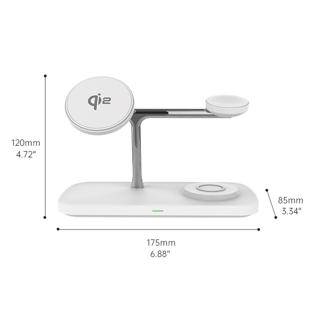 T255 Qi2 15W Magnetic Wireless Charger Watch Earphone Cellphone 3 in 1 Desktop Charging Stand