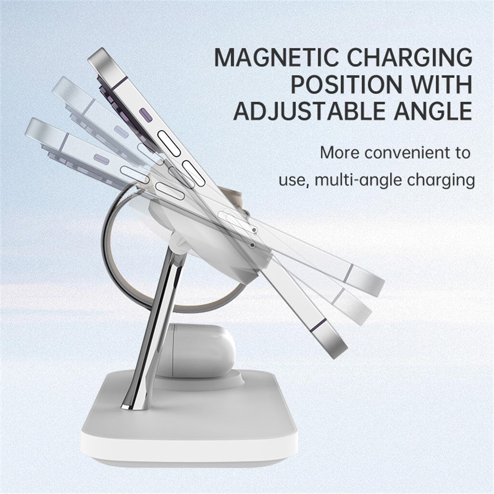 T255 Qi2 15W Magnetic Wireless Charger Watch Earphone Cellphone 3 in 1 Desktop Charging Stand