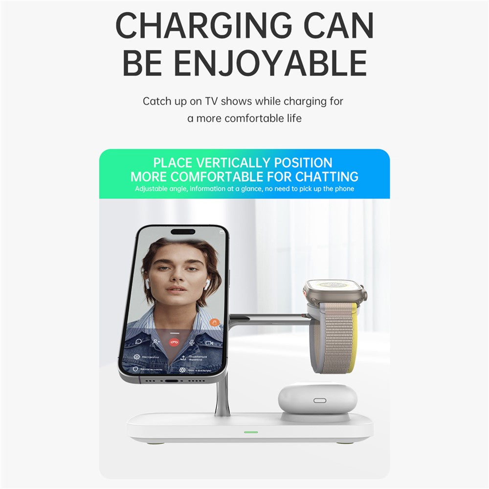 T255 Qi2 15W Magnetic Wireless Charger Watch Earphone Cellphone 3 in 1 Desktop Charging Stand
