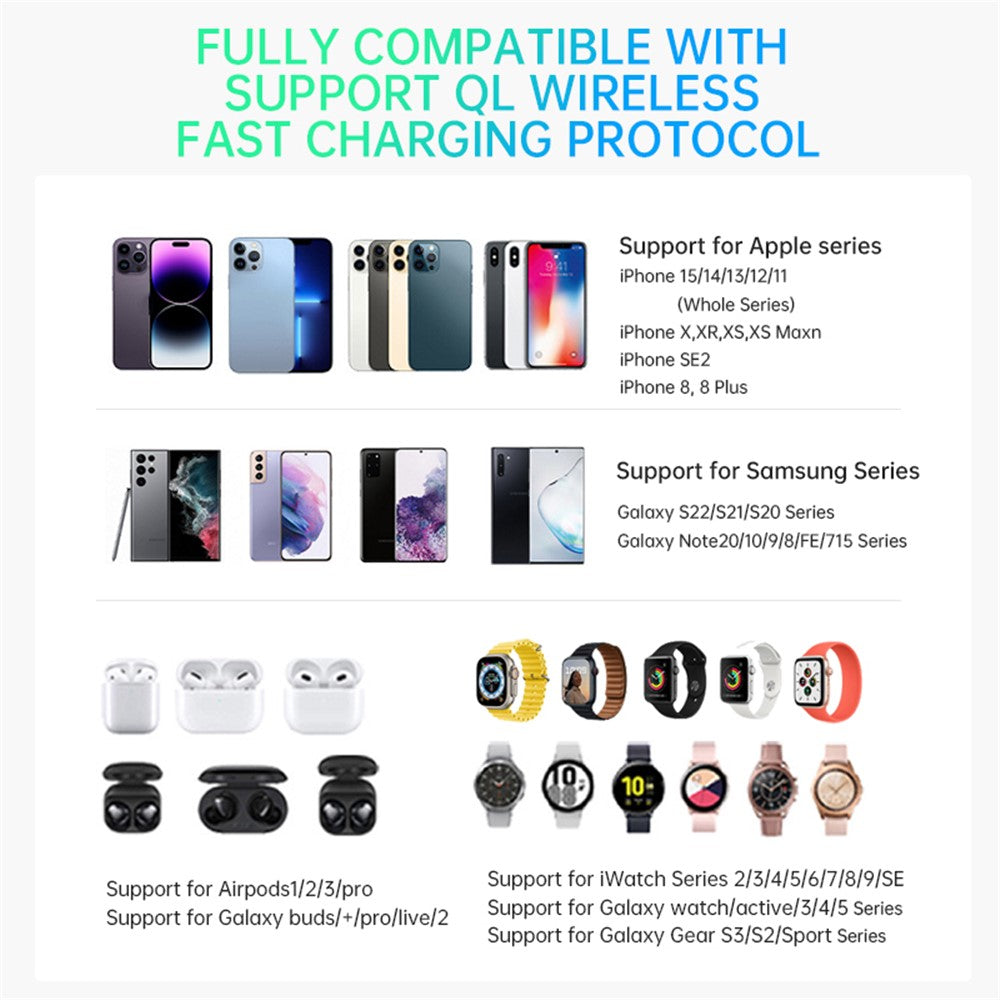 T255 Qi2 15W Magnetic Wireless Charger Watch Earphone Cellphone 3 in 1 Desktop Charging Stand