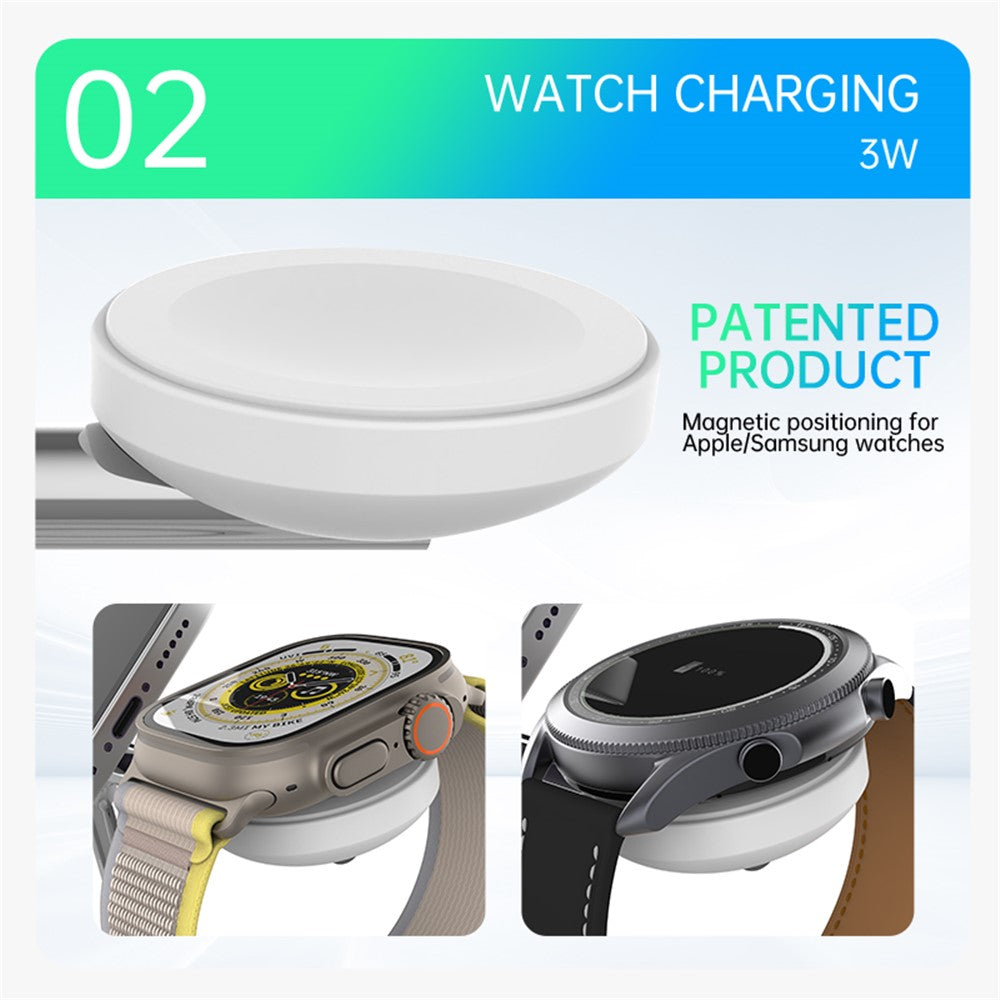 T255 Qi2 15W Magnetic Wireless Charger Watch Earphone Cellphone 3 in 1 Desktop Charging Stand