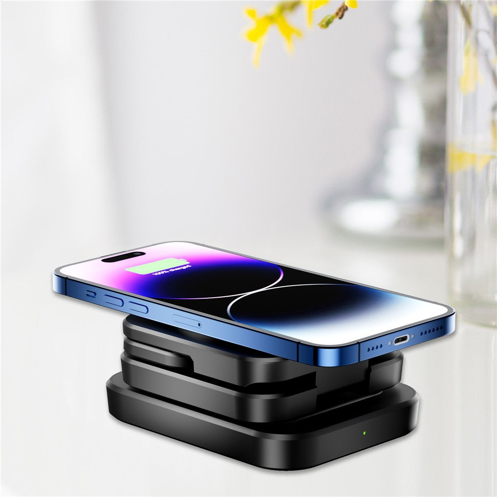 A390 3-in-1 15W Fast Charging Magnetic Wireless Charger Folding Bracket Compatible with iPhone  /  Apple Watch  /  Airpods