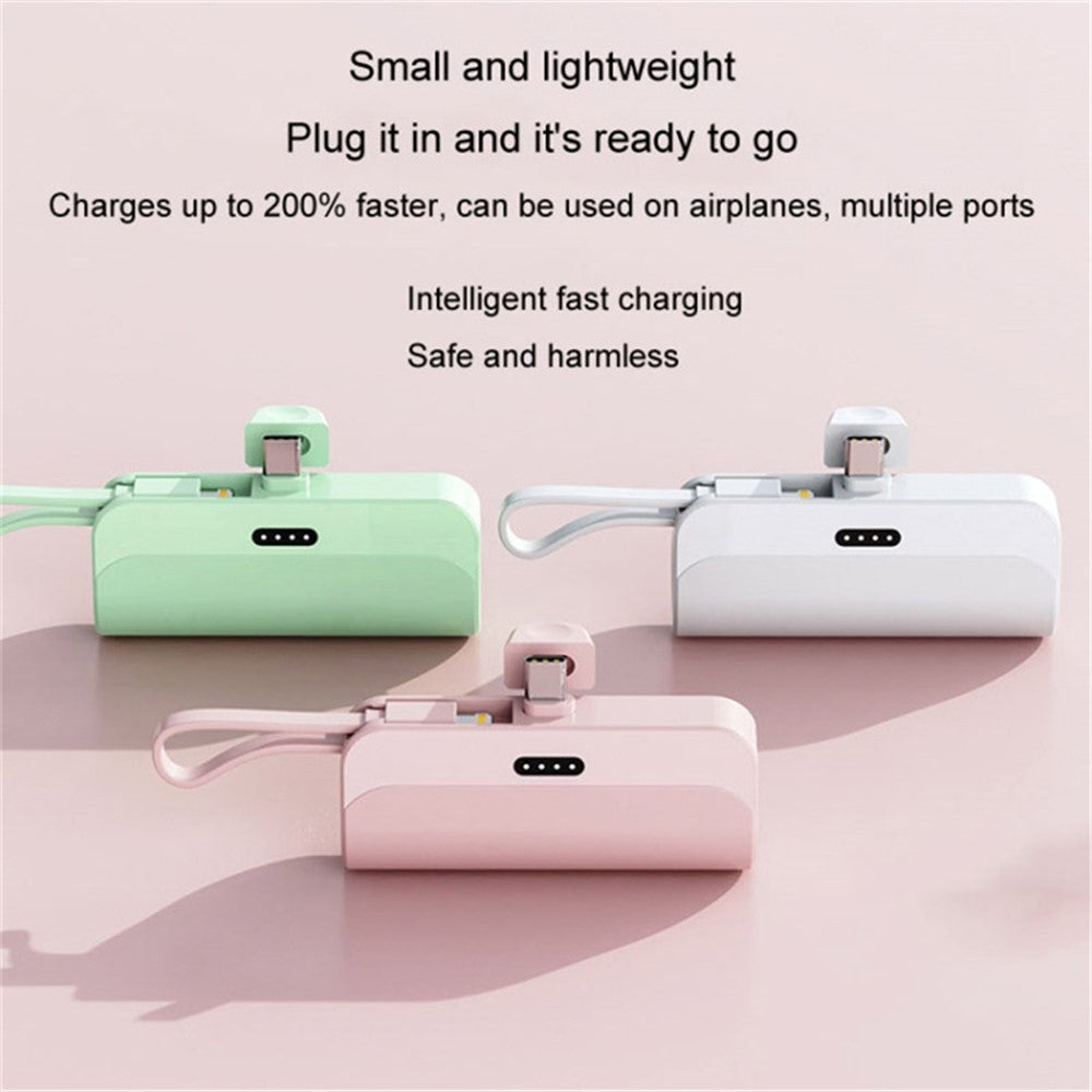 HY 5000mAh Mini Capsule Type-C Plug Phone Charger Power Bank Battery Pack with iP Cable