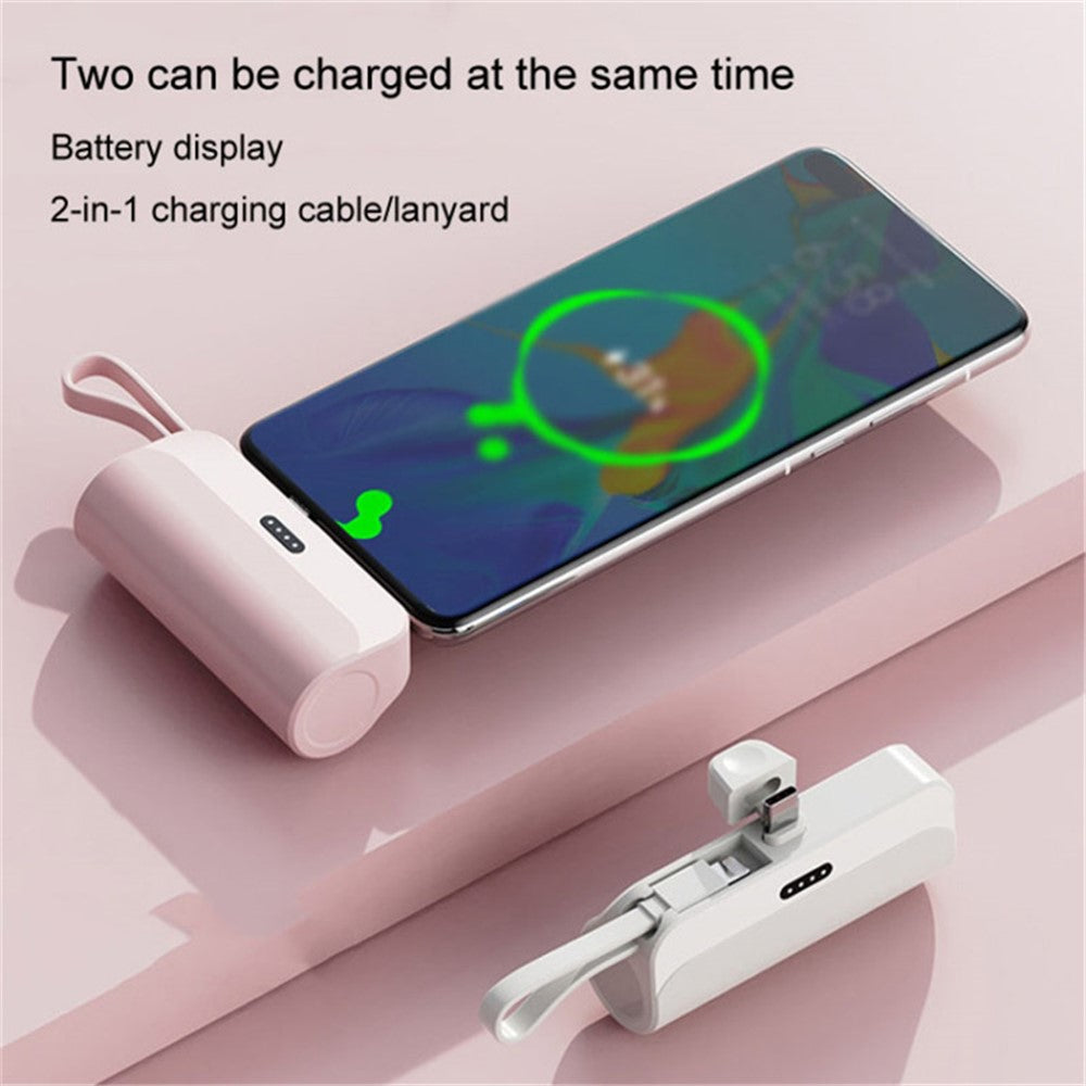 HY 5000mAh Mini Capsule Type-C Plug Phone Charger Power Bank Battery Pack with iP Cable
