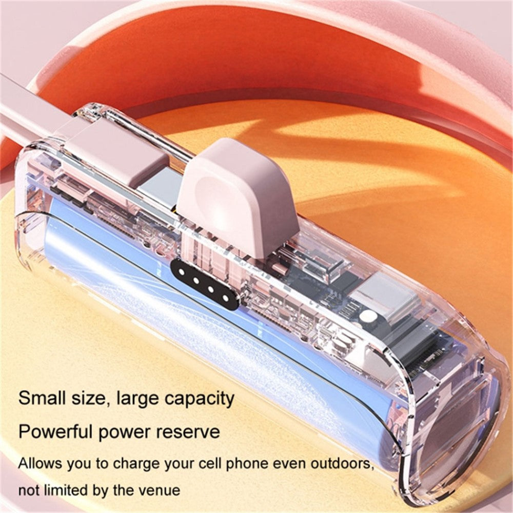 HY 5000mAh Mini Capsule Type-C Plug Phone Charger Power Bank Battery Pack with iP Cable