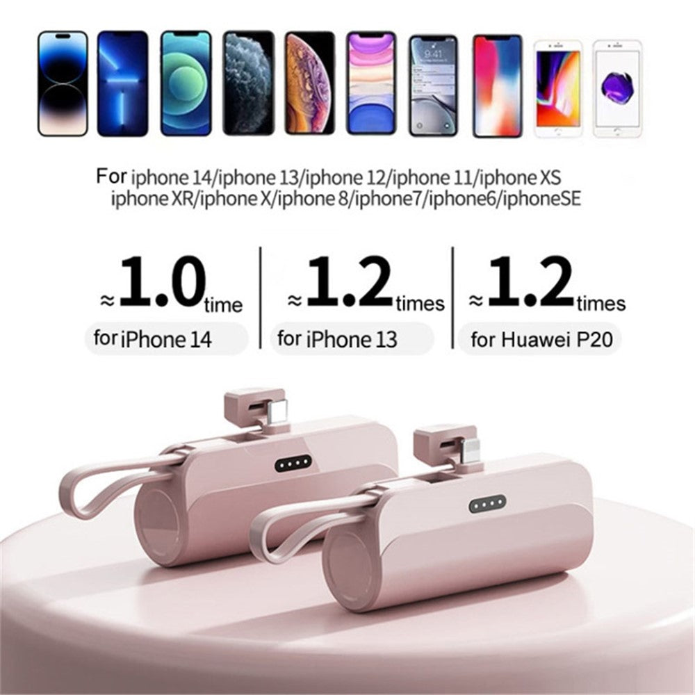 HY 5000mAh Mini Capsule Type-C Plug Phone Charger Power Bank Battery Pack with iP Cable