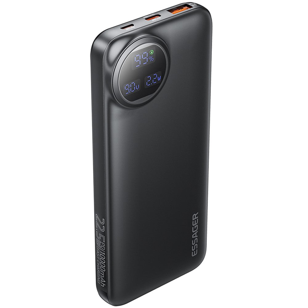 ESSAGER 10000mAh Power Bank with Type-C + iP Cables 22.5W Fast Charging Digital Display Battery Pack