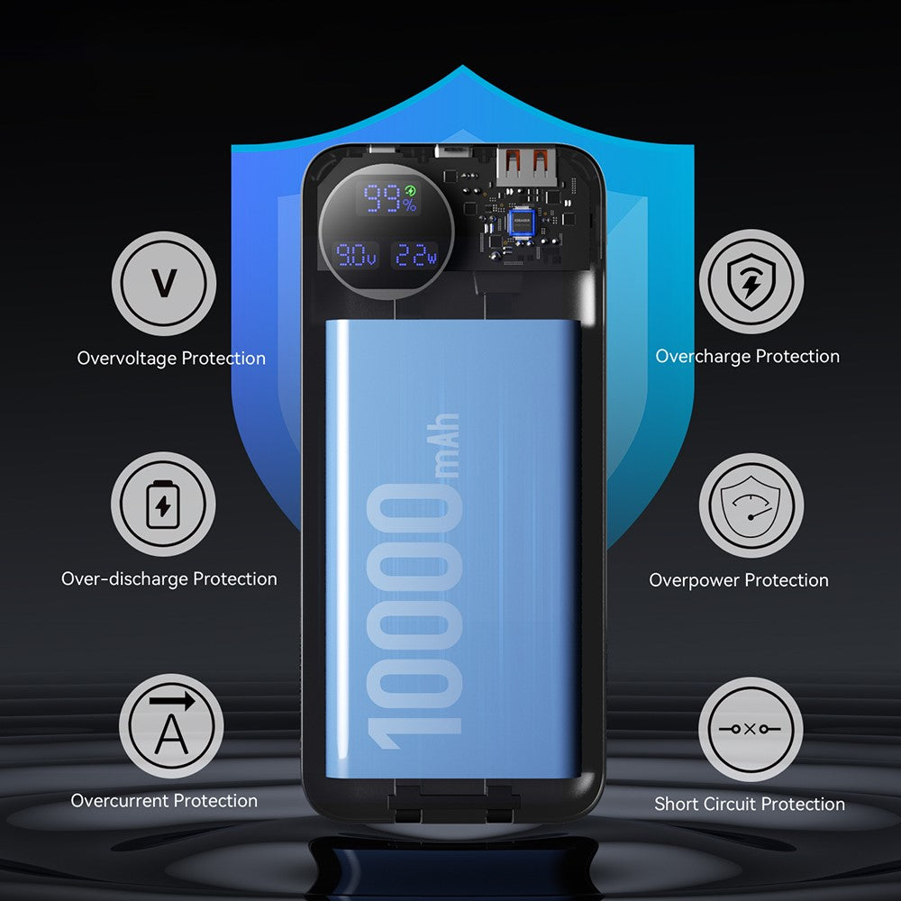 ESSAGER 10000mAh Power Bank with Type-C + iP Cables 22.5W Fast Charging Digital Display Battery Pack