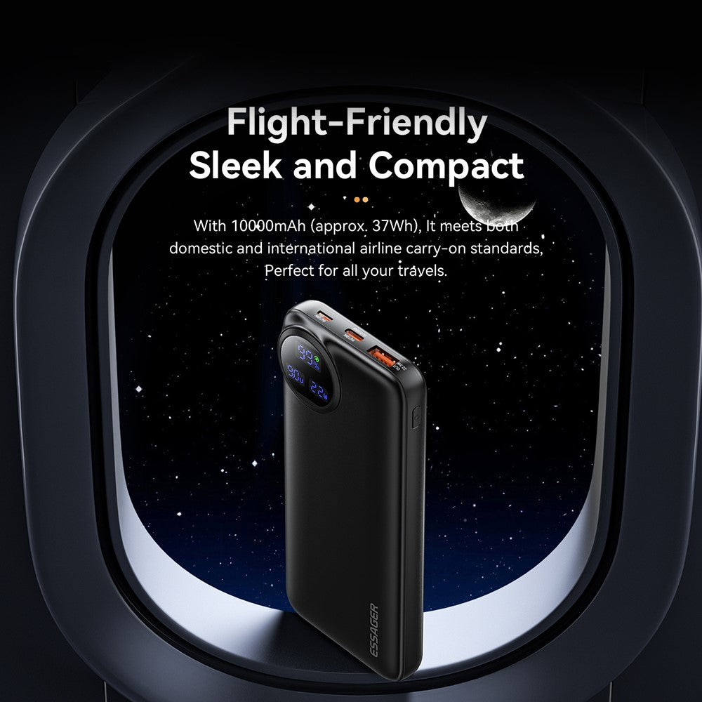 ESSAGER 10000mAh Power Bank with Type-C + iP Cables 22.5W Fast Charging Digital Display Battery Pack
