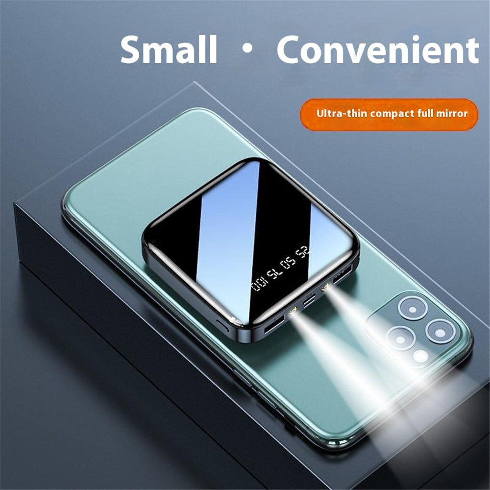 Portable Power Bank 20000mAh Phone Charger Battery Pack Mirror Screen Display Dual Input Port with LED Flashlight