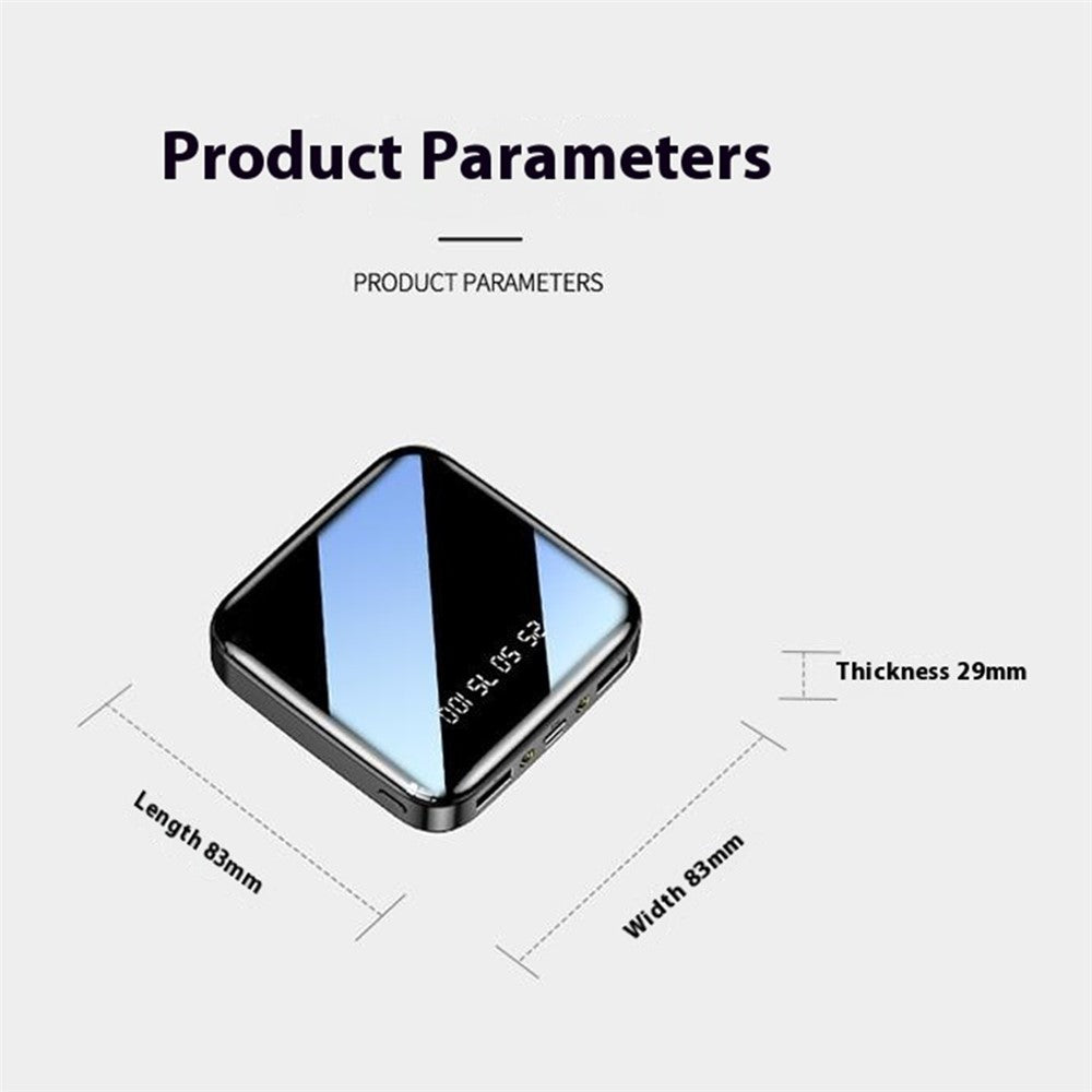 Portable Power Bank 20000mAh Phone Charger Battery Pack Mirror Screen Display Dual Input Port with LED Flashlight