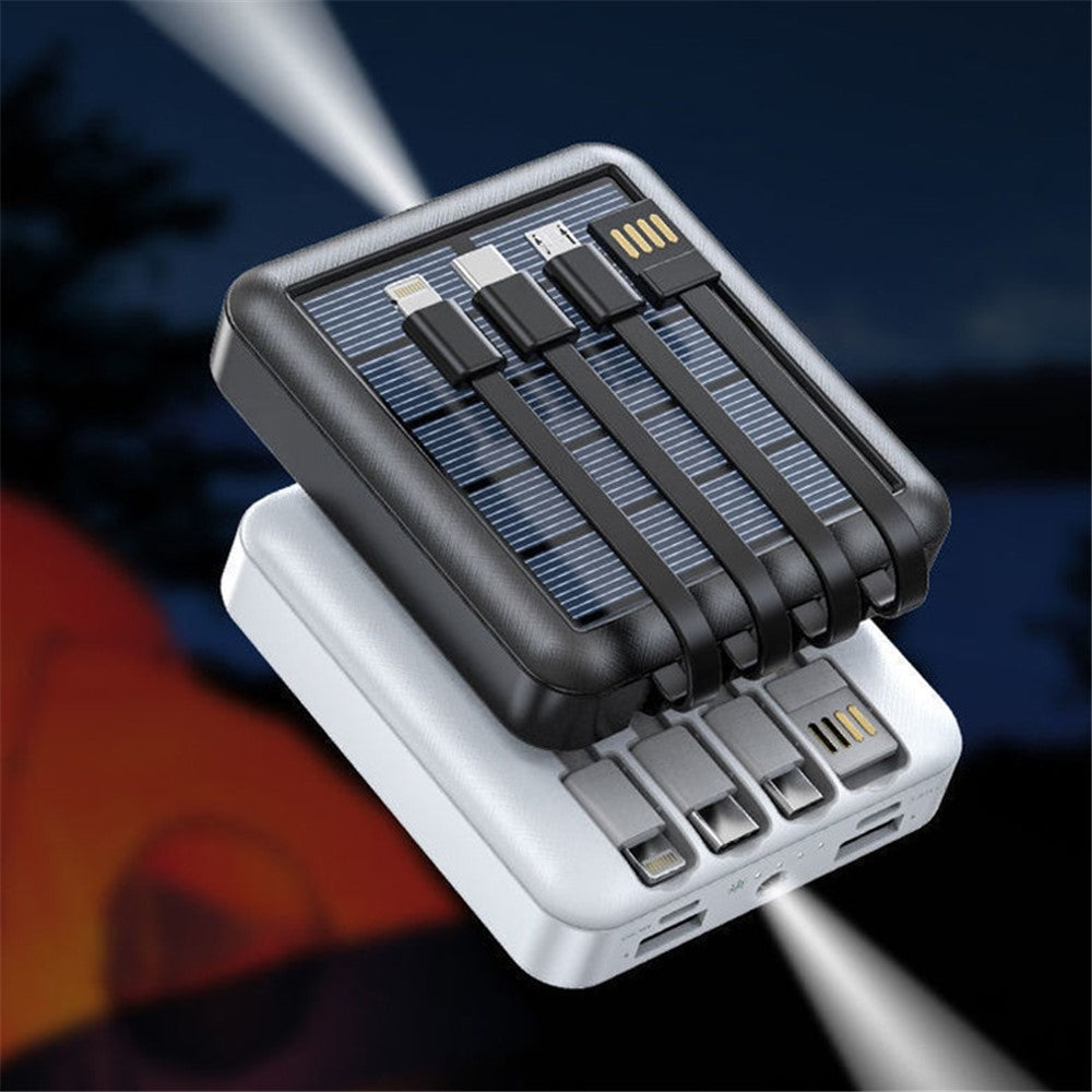 YM-384 6000mAh Portable Flashlight Phone Charger Solar Power Bank External Battery Pack with Cable