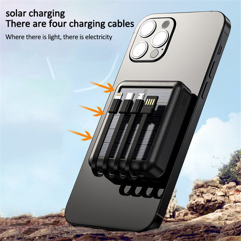 YM-384 6000mAh Portable Flashlight Phone Charger Solar Power Bank External Battery Pack with Cable