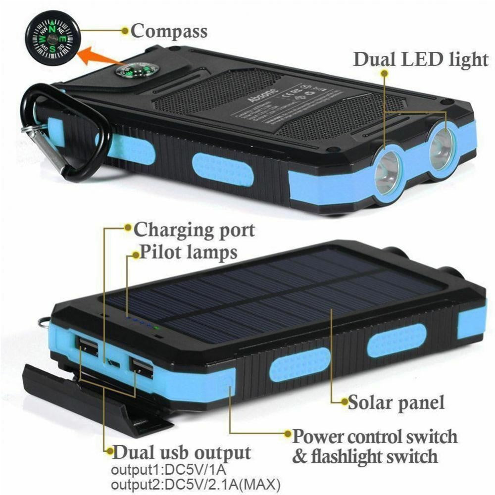 10000mAh Solar Power Bank Portable Phone Charger External Battery Pack (A-Grade Battery Cell)