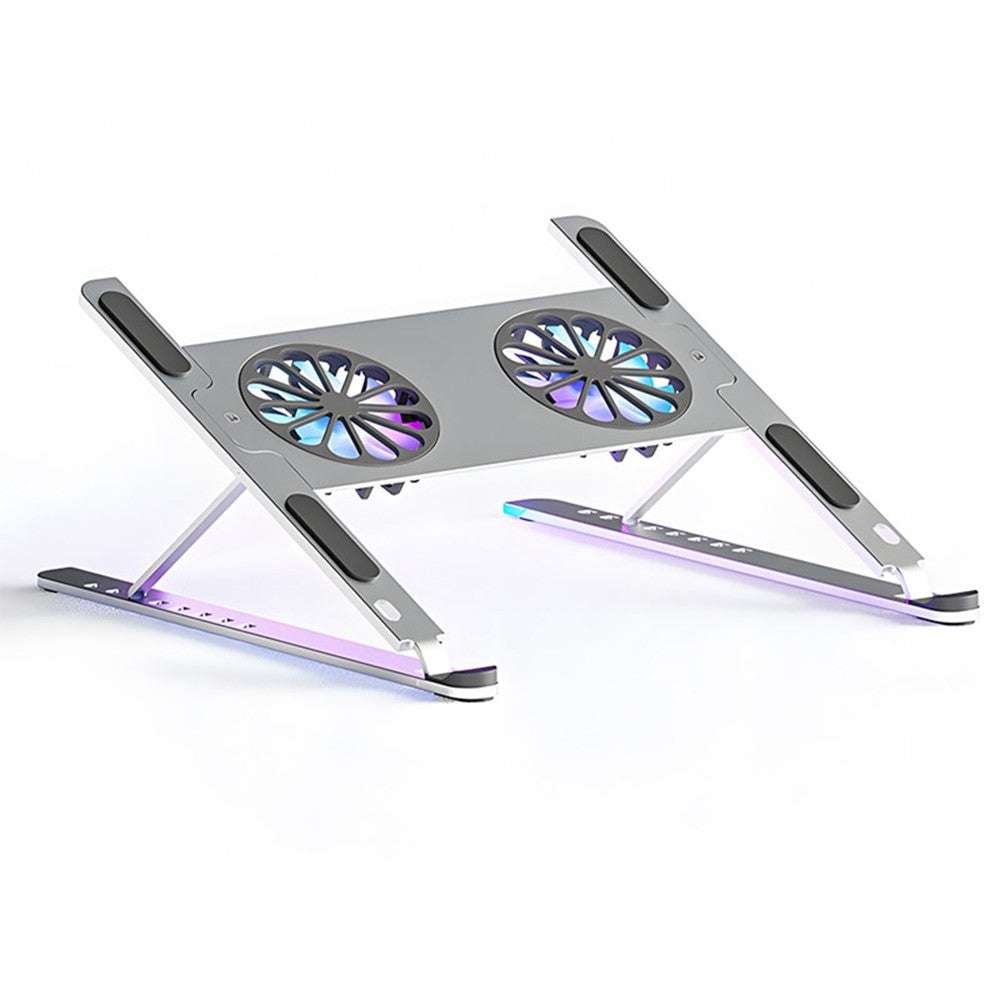 P11F Portable Folding Laptops Stand Aluminum Alloy Adjustable Desktop Tablets Holder with 2 Cooling Fan for Tablets, Notebooks