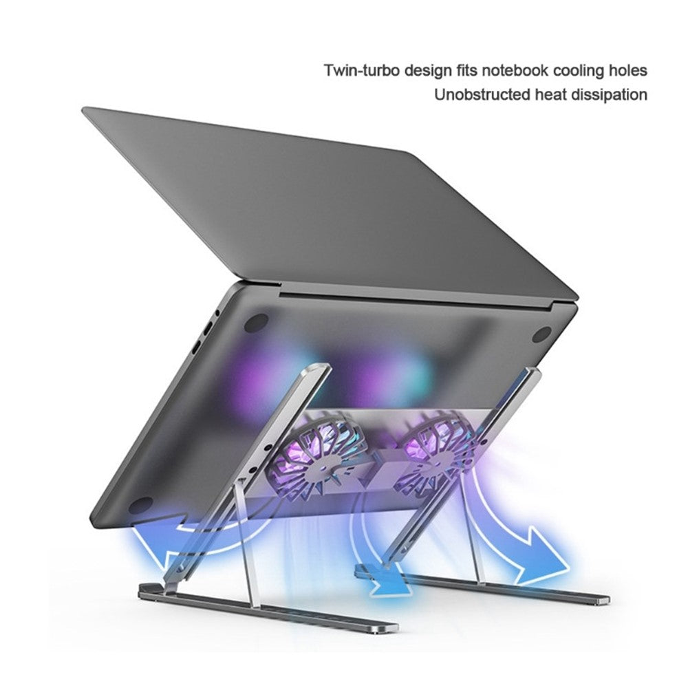 P11F Portable Folding Laptops Stand Aluminum Alloy Adjustable Desktop Tablets Holder with 2 Cooling Fan for Tablets, Notebooks