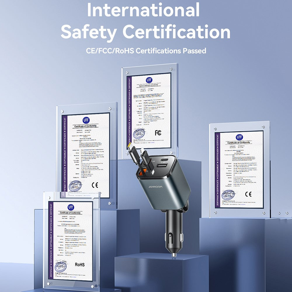 JOYROOM CCL05 4 in 1 Car Charger with 50W Fast Charging Retractable Dual Cables