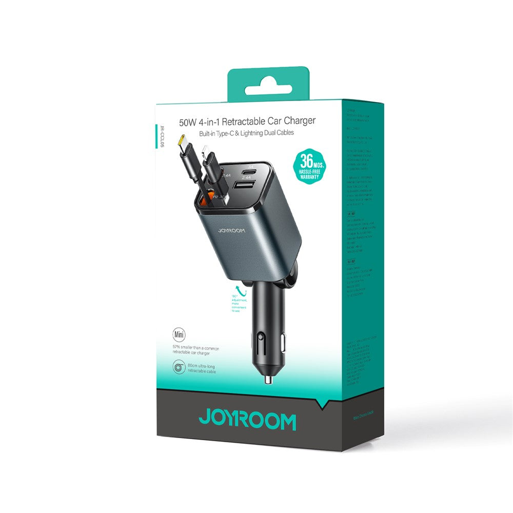 JOYROOM CCL05 4 in 1 Car Charger with 50W Fast Charging Retractable Dual Cables