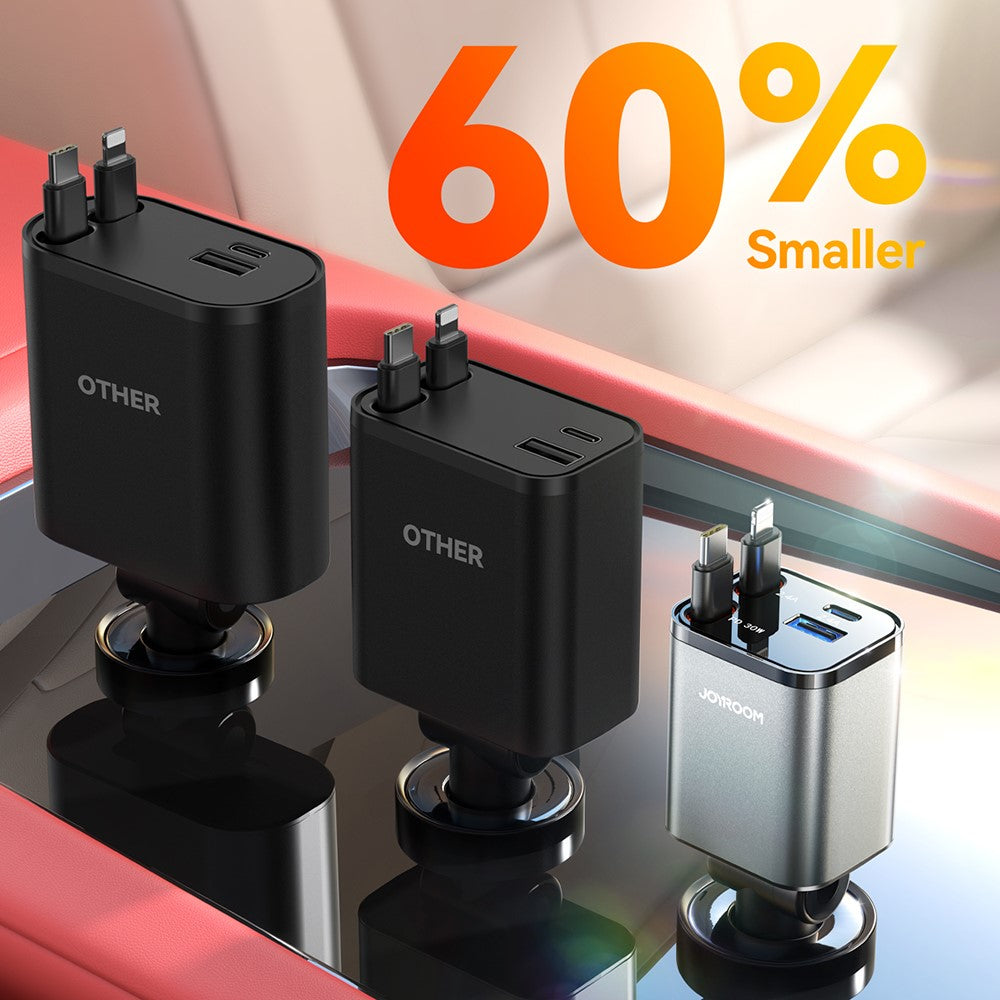 JOYROOM CCL05 4 in 1 Car Charger with 50W Fast Charging Retractable Dual Cables