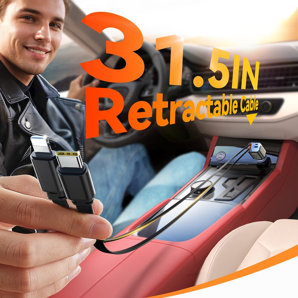 JOYROOM CCL05 4 in 1 Car Charger with 50W Fast Charging Retractable Dual Cables